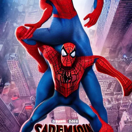 Prompt: patrick star as spiderman movie poster