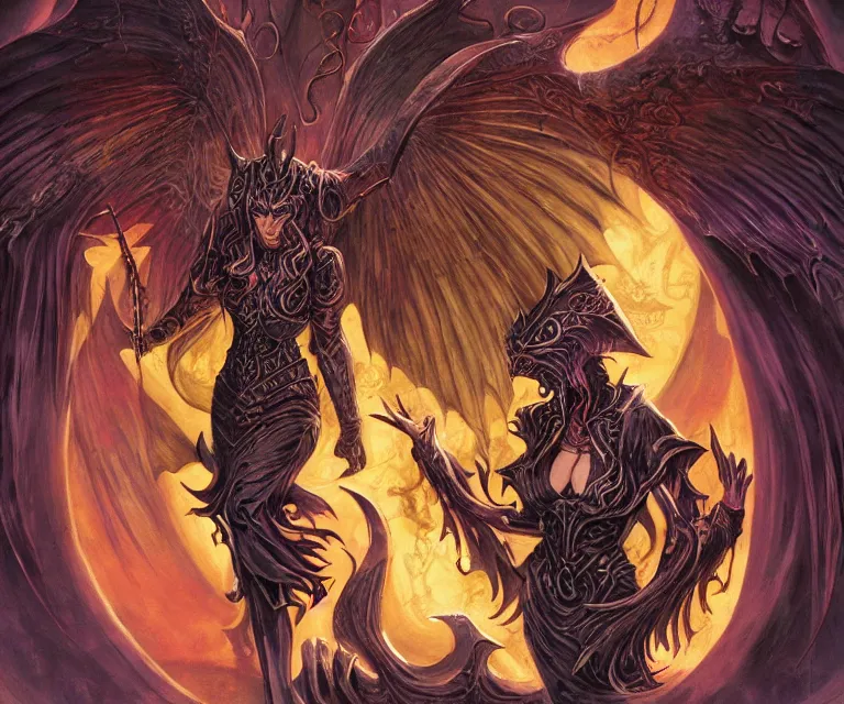 Image similar to sorceress summoning the infernal bat, near ancient ornate alchemic door, mtg illustration by zoltan boros