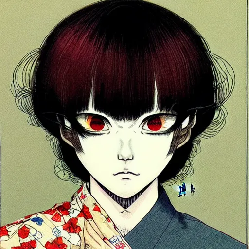 Image similar to prompt : mysterious portrait painted in miyazaki color style drawn by katsuhiro otomo and takato yamamoto, inspired by fables, china doll face, smooth face feature, intricate oil painting, high detail, sharp high detail, manga and anime 2 0 0 0