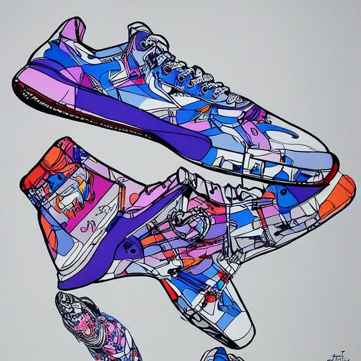 Image similar to futuristic sneakers in jeff koons hip hop bauhaus style, highly detailed, hyper realistic, art by todd mcfarlane