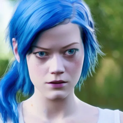 Prompt: jane levy as chloe price with blue hair in a live action movie adaptation of life is strange, highly detailed, high quality, hd, 4 k, 8 k, canon 3 0 0 mm, professional photographer, 4 0 mp, lifelike, top - rated, award winning