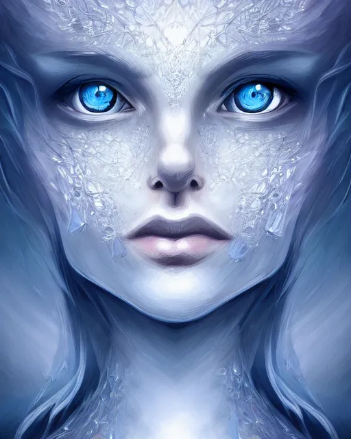 Image similar to concept art, crystal flower portrait, soft grey and blue natural light, intricate, highly detailed dark art, digital painting, artstation, concept art, smooth, sharp focus, illustration, symmetry!