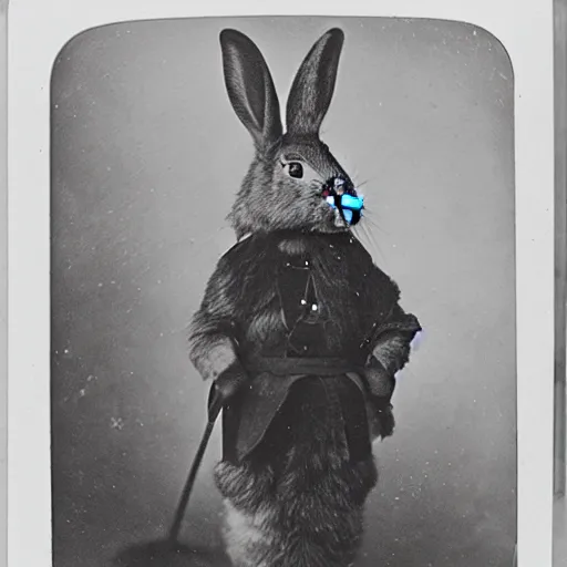 Image similar to a rabbit dressed as a north pole explorer, 1 8 8 0 s photograph, portrait,