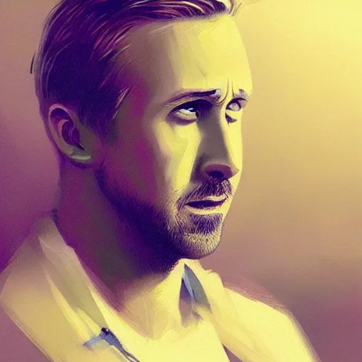 Image similar to “Portrait of Ryan Gosling by Greg Rutkowski, young, attractive, highly detailed portrait, scifi, digital painting, artstation, concept art, smooth, sharp foccus ilustration, Artstation HQ”