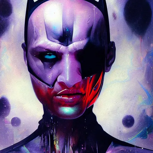 Image similar to dream portrait of Batman, cameras, melting ,8k,by tristan eaton,Stanley Artgermm,Tom Bagshaw,Greg Rutkowski,Carne Griffiths, Ayami Kojima, Beksinski, Giger,trending on DeviantArt,face enhance,hyper detailed,minimalist,cybernetic, android, blade runner,full of colour