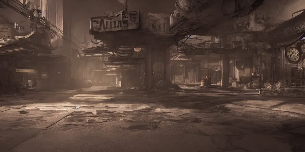 Prompt: fallout concept art las vegas render dramatic lighting unreal engine 5