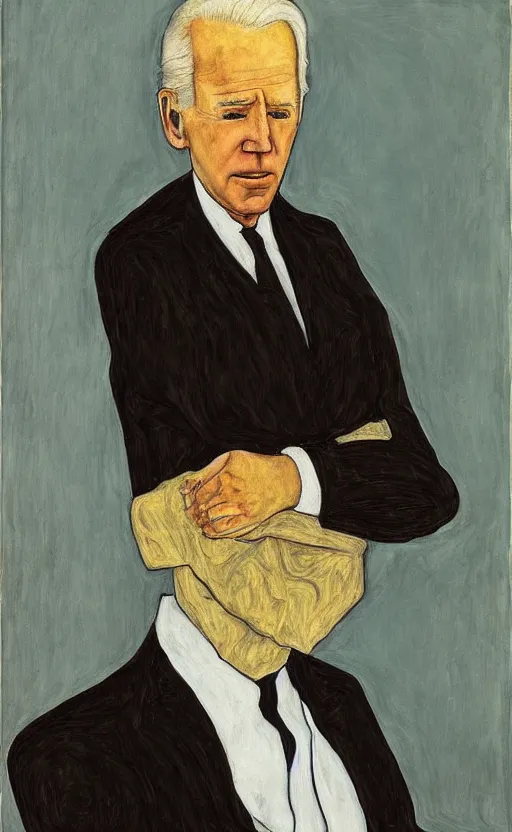 Prompt: painting of a sad Joe Biden by Egon Schiele