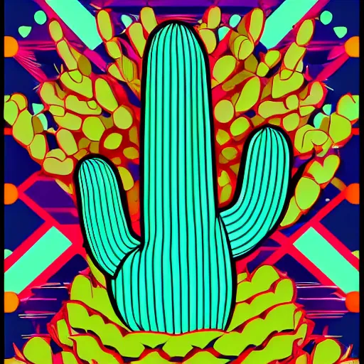 Image similar to cactus made from colourful shiny transparent jelly in the style of kurzgesagt, adobe illustrator, graphic design illustration, vector art, bold colours