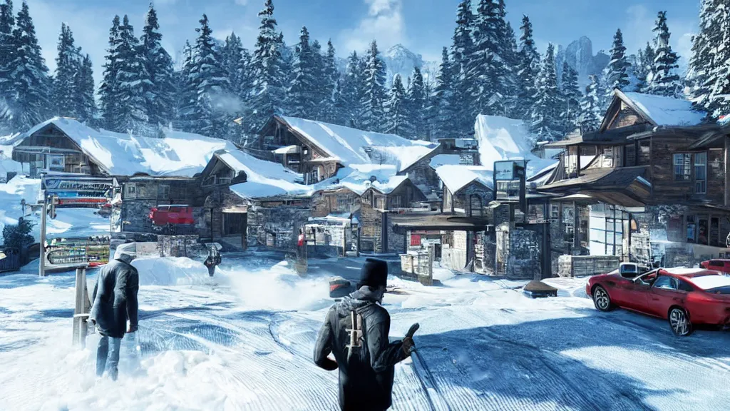 Image similar to Screenshot from Watchdogs at a ski resort