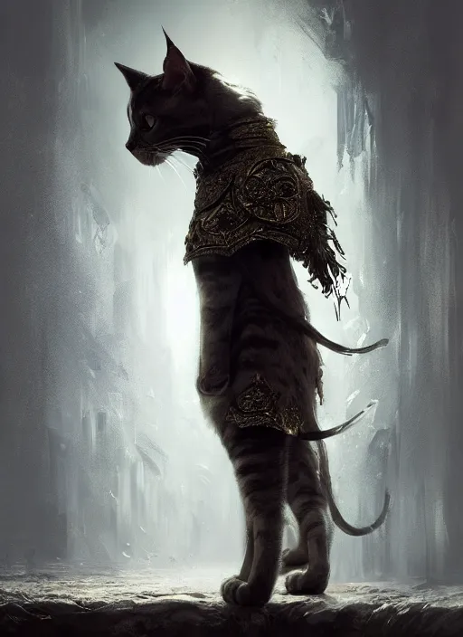 Image similar to side profile of a cat wearing a crown and royal cloak, fantasy, digital painting, volumetric light, intricate, sharp, focus, bloom, illustration, highly detailed, concept art, matte, ruan jia, randy vargas, greg rutkowski