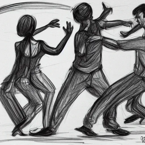 Image similar to a gesture draw of people dancing salsa. Gesture draw, pen