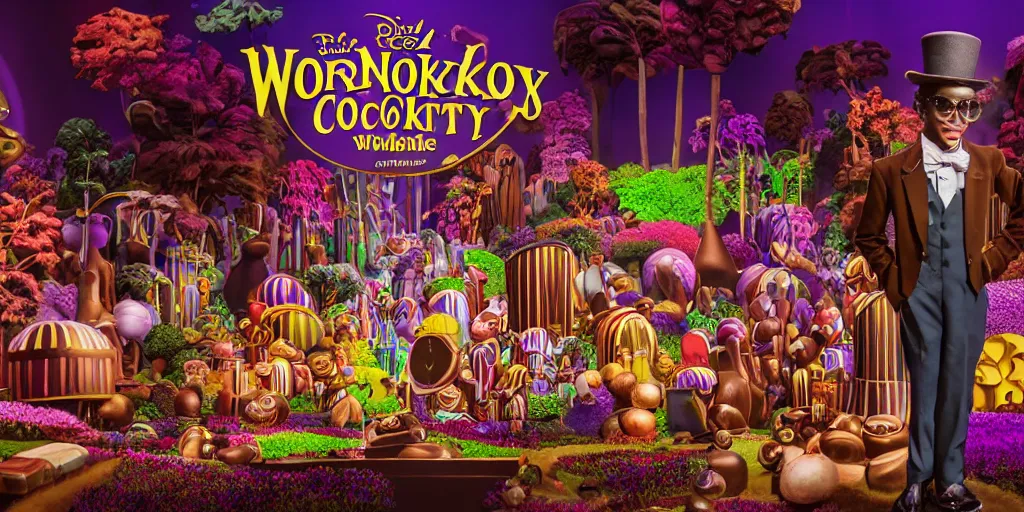 Image similar to the real Wonka chocolate factory, award winning photo, masterpiece, cinematic lighting