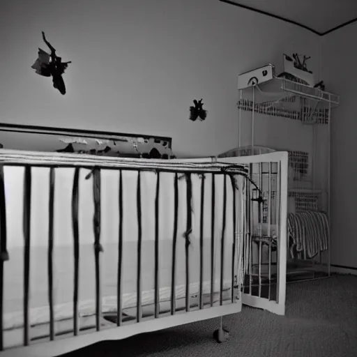 Image similar to creepy nursery liminal space, dark photograph