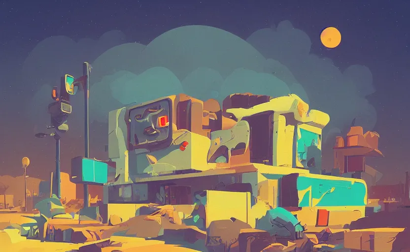 Prompt: old broken hand radio, james gilleard, print, game art