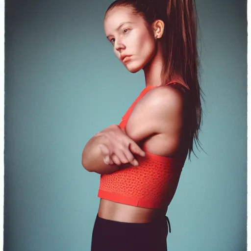 Image similar to realistic photoshoot for a new nike lookbook, color film photography, portrait of a beautiful person, in style of Addy Campbell, 35mm, graflex