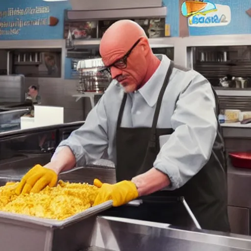 Image similar to Walter White working at Los Pollos Hermanos