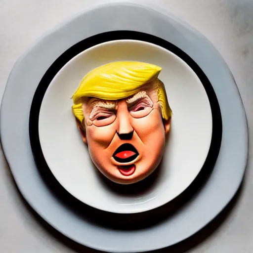 Image similar to Donald Trump anthropomorphic pancake stack, food photography