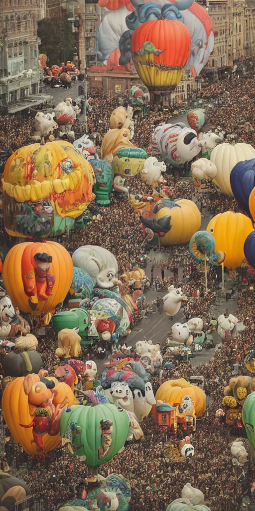 Image similar to a vintage thanksgiving day parade with huge balloons by alexander jansson and where's waldo