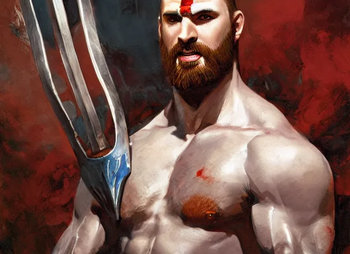 Image similar to a highly detailed beautiful portrait of chris evans as kratos, by gregory manchess, james gurney, james jean