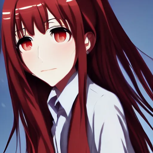 Image similar to makise kurisu digital art