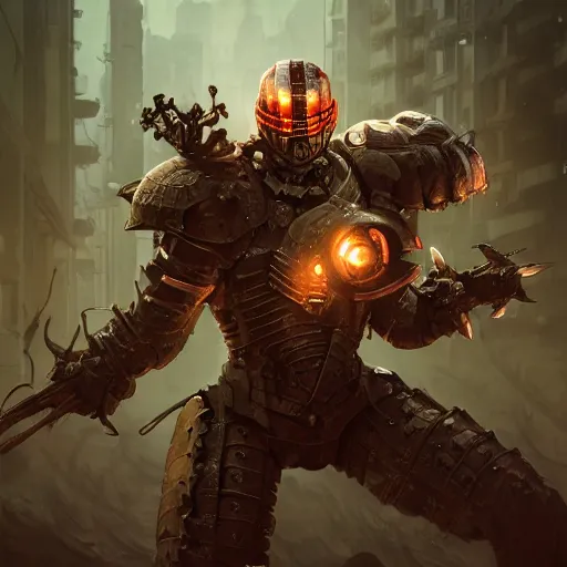 Image similar to isometric Dead Space Diablo action game cyborg viking berserker knight by artgerm, greg rutkowski, alphonse mucha, cgsociety and beeple highly detailed, sharp focus, cinematic lighting, illustration, art, octane render, Unreal Engine Lumen, very coherent. cinematic, hyper realism, high detail, octane render, 8k