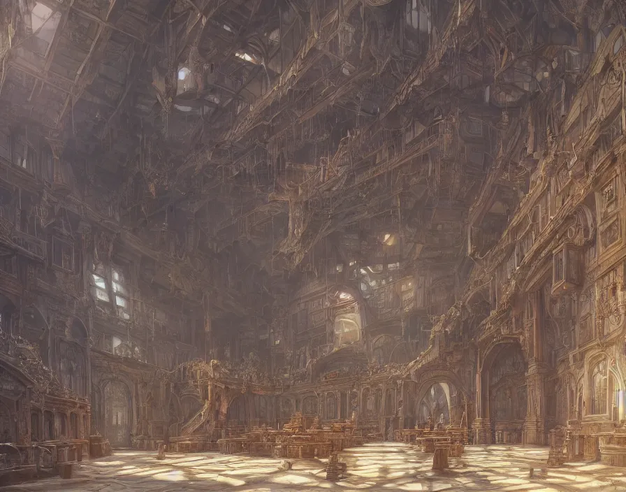 Prompt: a hyper detailed background of a school hall, by dorian cleavenger, greg rutkowski, wlop, astri lohne, zdzisław beksinski trending on artstation