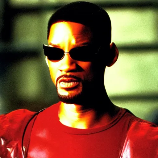 Image similar to Will Smith as Neo In The Matrix, film still, grainy, hd