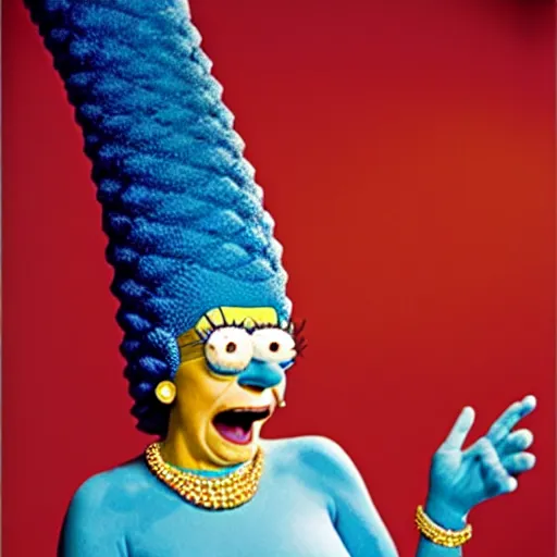 Image similar to uhd photorealisitc candid photo of marge simpson. photo by annie leibowitz and steve mccurry