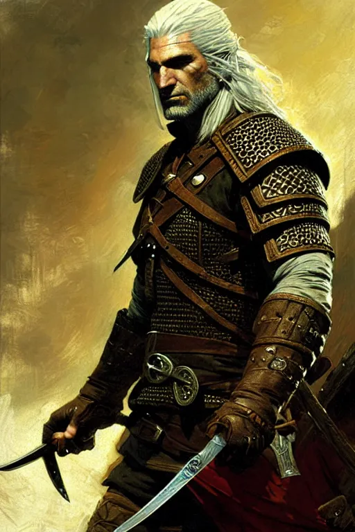 Image similar to geralt of rivia, painting by gaston bussiere, craig mullins, greg rutkowski, yoji shinkawa