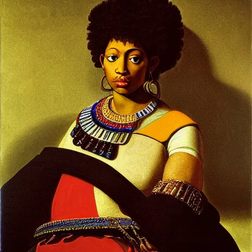 Image similar to portrait afro cleopatra painted by caravaggio