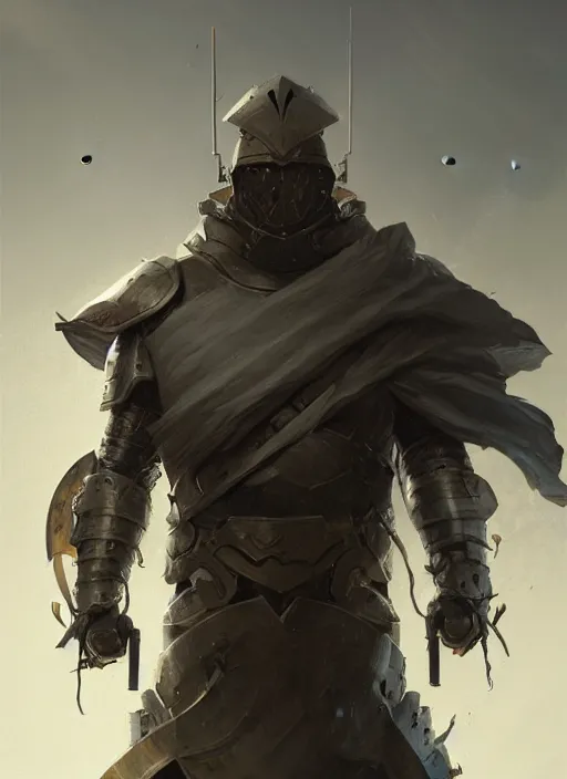 Image similar to portrait epic armored war commander holding a white flag and lost both his arms. highly detailed, digital painting, concept art, smooth, sharp focus, illustration, art by greg rutkowski