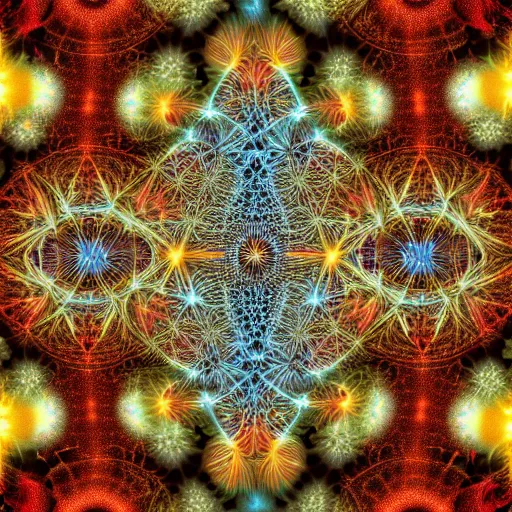 Image similar to lightfull fractal structures by benoit b. mandelbrot, organisms representation, fantasy, connectivity