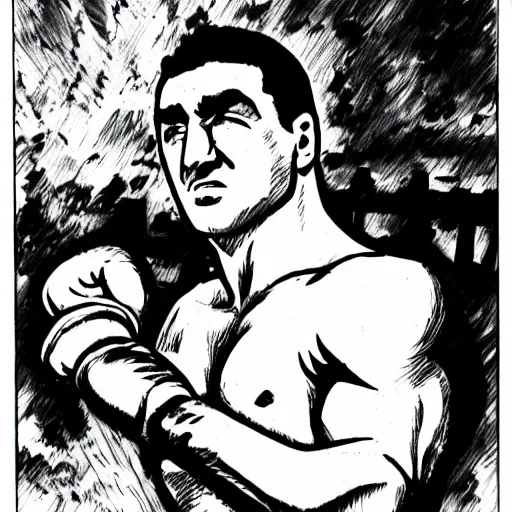Image similar to rocky marciano drawn in the style of berserk manga