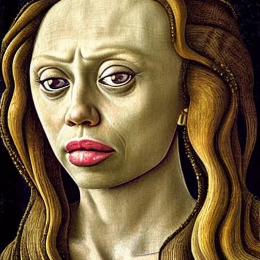 Image similar to miley cyrus as gollum, elegant portrait by sandro botticelli, detailed, symmetrical, intricate