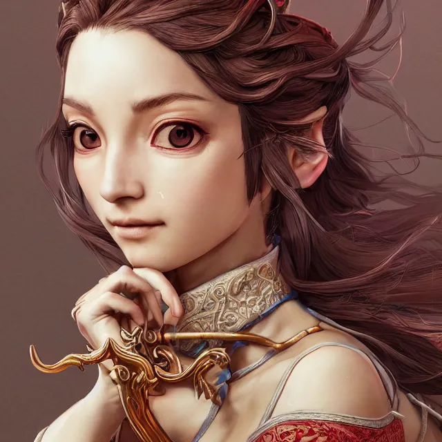 Prompt: portrait of neutral good colorful female cleric bard healer as absurdly beautiful, elegant, young skinny gravure idol, ultrafine hyperdetailed face illustration by kim jung gi, irakli nadar, intricate linework, sharp focus, bright colors, octopath traveler, final fantasy, unreal engine highly rendered, global illumination, radiant light, detailed intricate environment