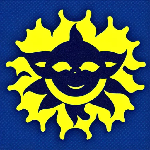 Prompt: a sun cute sun smiling with one tooth vector logo in color scheme black and blue