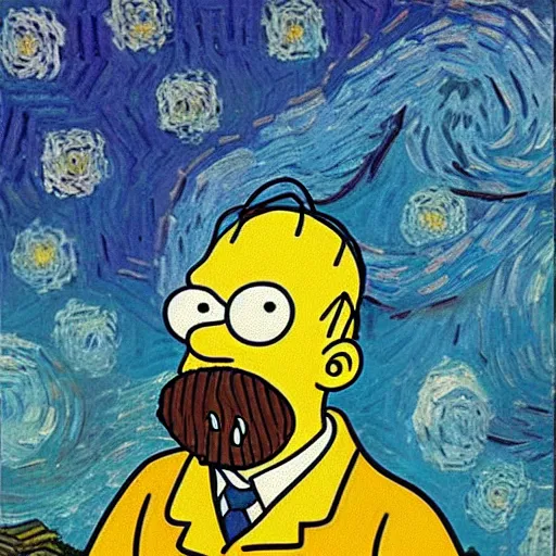 Image similar to vincent van gogh style painting of homer simpson