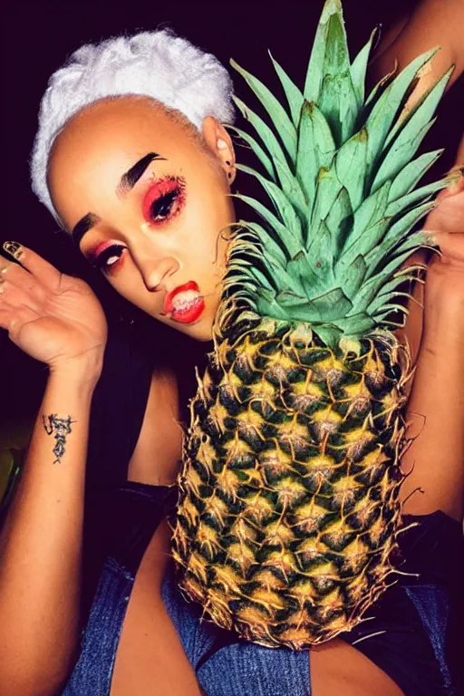 Image similar to doja cat as a pineapple, human face in the shape of a pineapple