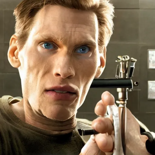 Image similar to Live Action Still of Jerma in Saw 1, real life, hyperrealistic, ultra realistic, realistic, highly detailed, epic, HD quality, 8k resolution, body and headshot, film still