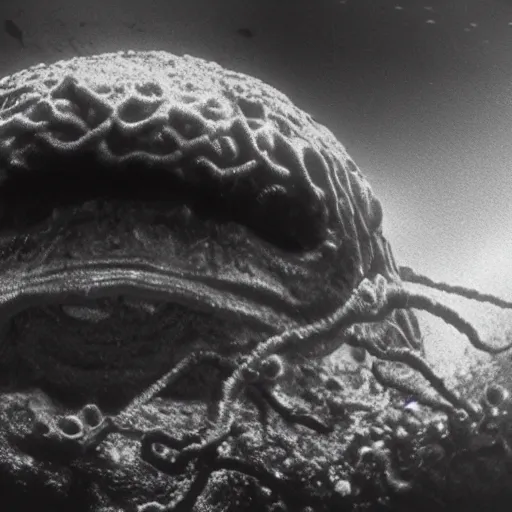 Image similar to a gigantic lovecraftian cyclope emerging from under the ocean, old 3 5 mm ilford black and white, photorealistic, anamorphic lens, highly detailed, high definition, hyperrealistic