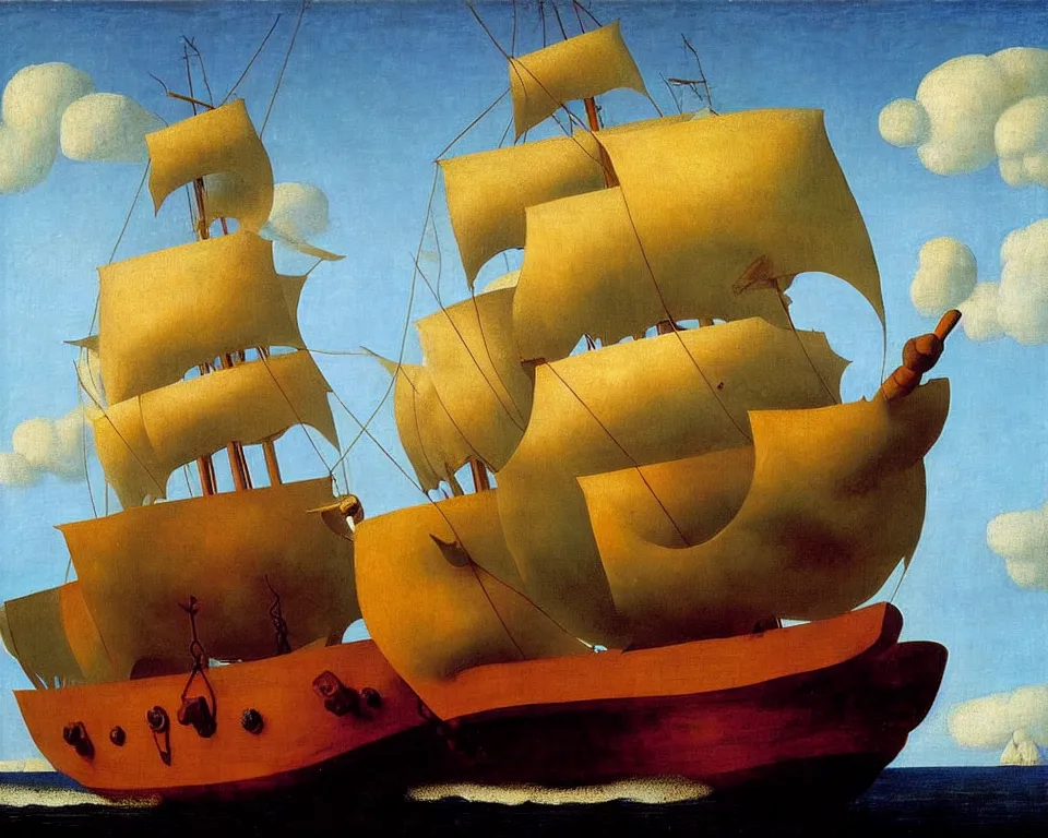 Prompt: a pirate ship in a bottle by raphael, hopper, and rene magritte. detailed, proportional, romantic, enchanting