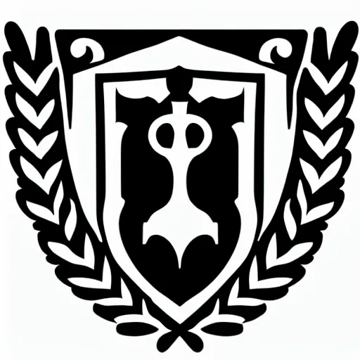 Image similar to coat of arms, simple, vector based, shield, laurel wreath, shotgun, black and white, banner