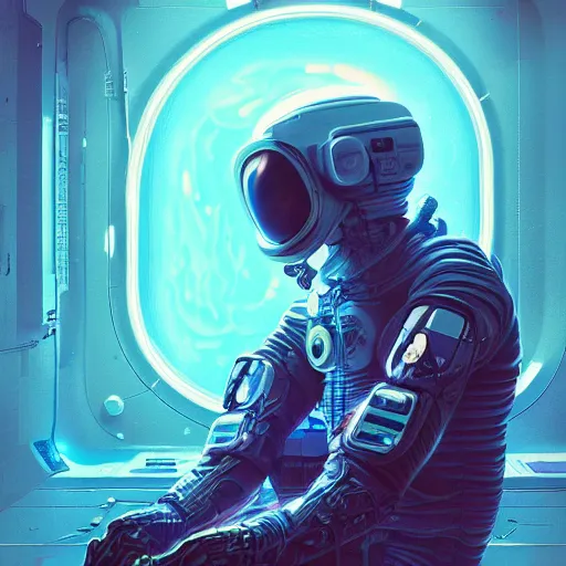 Image similar to portrait of a squid monster astronaut. full body portrait, intricate abstract. cyberpunk, intricate artwork. neon eyes, by Tooth Wu, wlop, beeple. octane render, trending on artstation, greg rutkowski very coherent symmetrical artwork. cinematic, hyper realism, high detail, octane render, 8k, minimalistic, hyperrealistic surrealism, award winning masterpiece with incredible details, a surreal vaporwave liminal space, highly detailed, trending on ArtStation