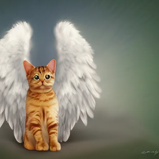 Image similar to cat with angel wings, digital art, trending