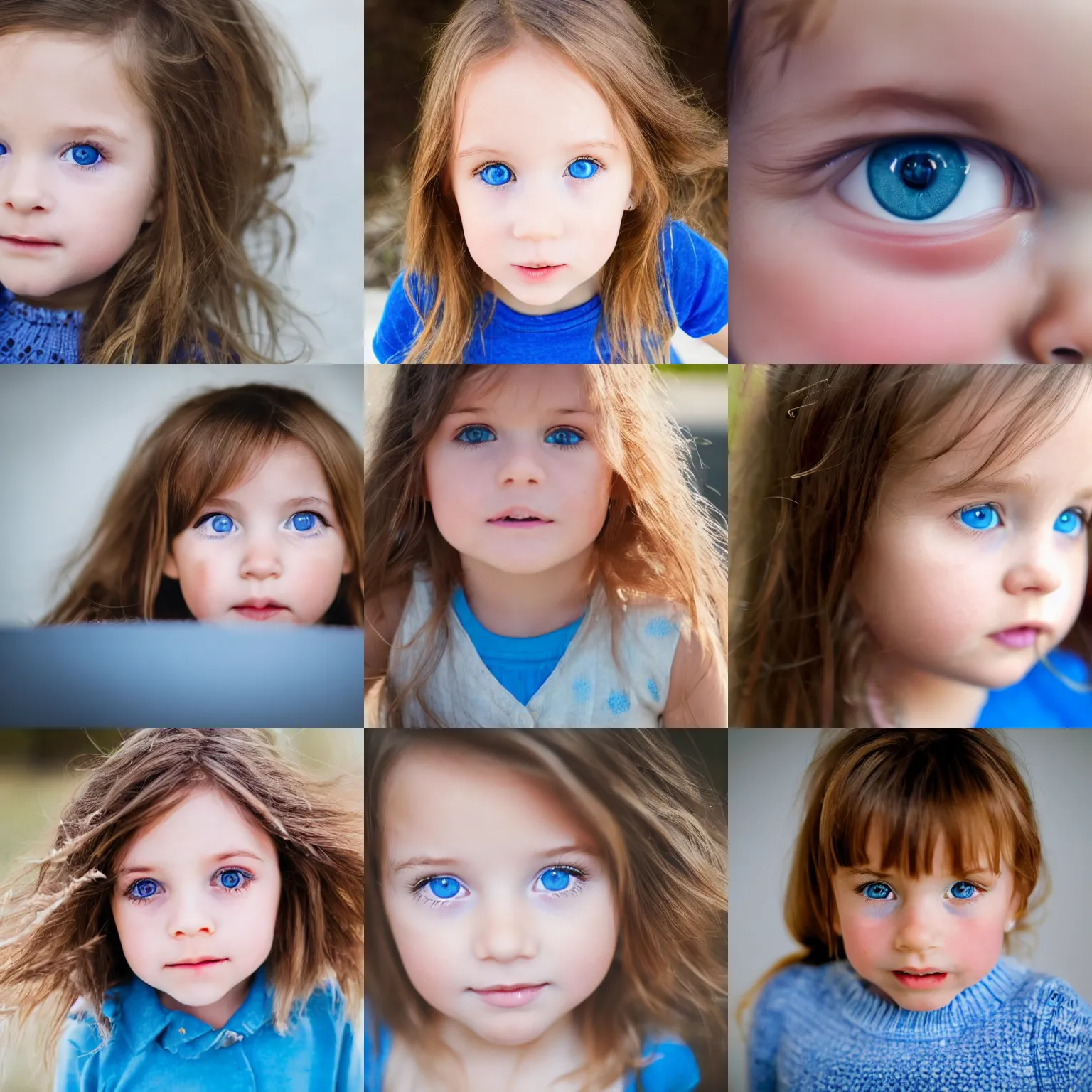 Prompt: a close up picture of a little 3 year old girl with light brown hair, blue eyes, ultra realistic, award winning photography