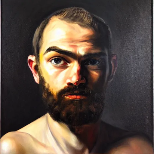 Prompt: arvo part, portrait, oil on canvas,