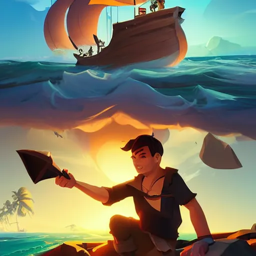 Image similar to painting treasure on sea of thieves game smooth median photoshop filter cutout vector, behance hd by jesper ejsing, by rhads, makoto shinkai and lois van baarle, ilya kuvshinov, rossdraws global illumination