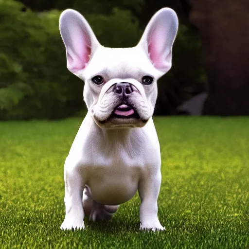 Image similar to A white french bulldog as the president of the united states, 8k hdr movie still, dynamic lighting, detailed