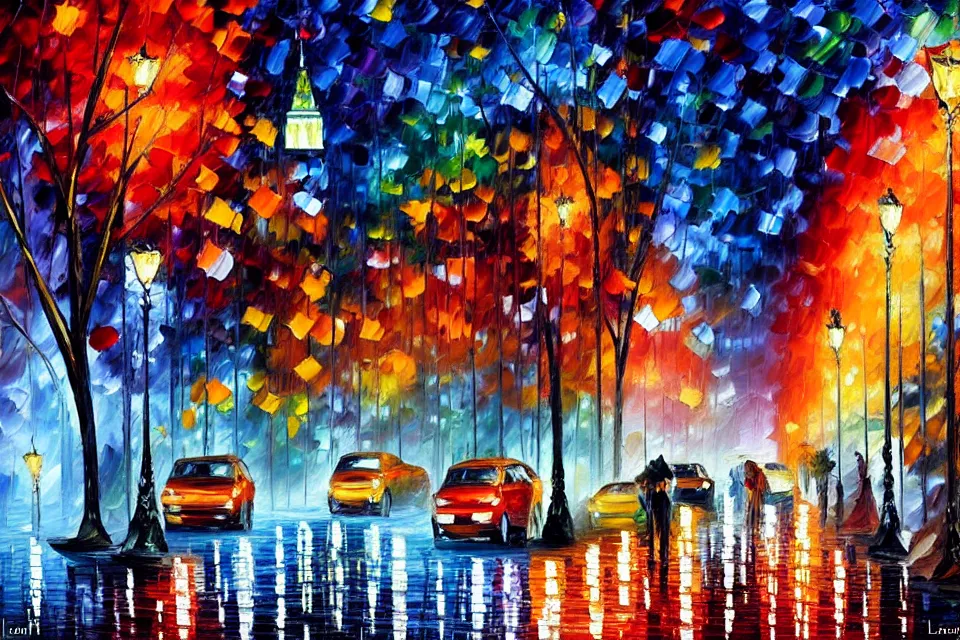 Image similar to a beautiful painting of new york at night by leonid afremov