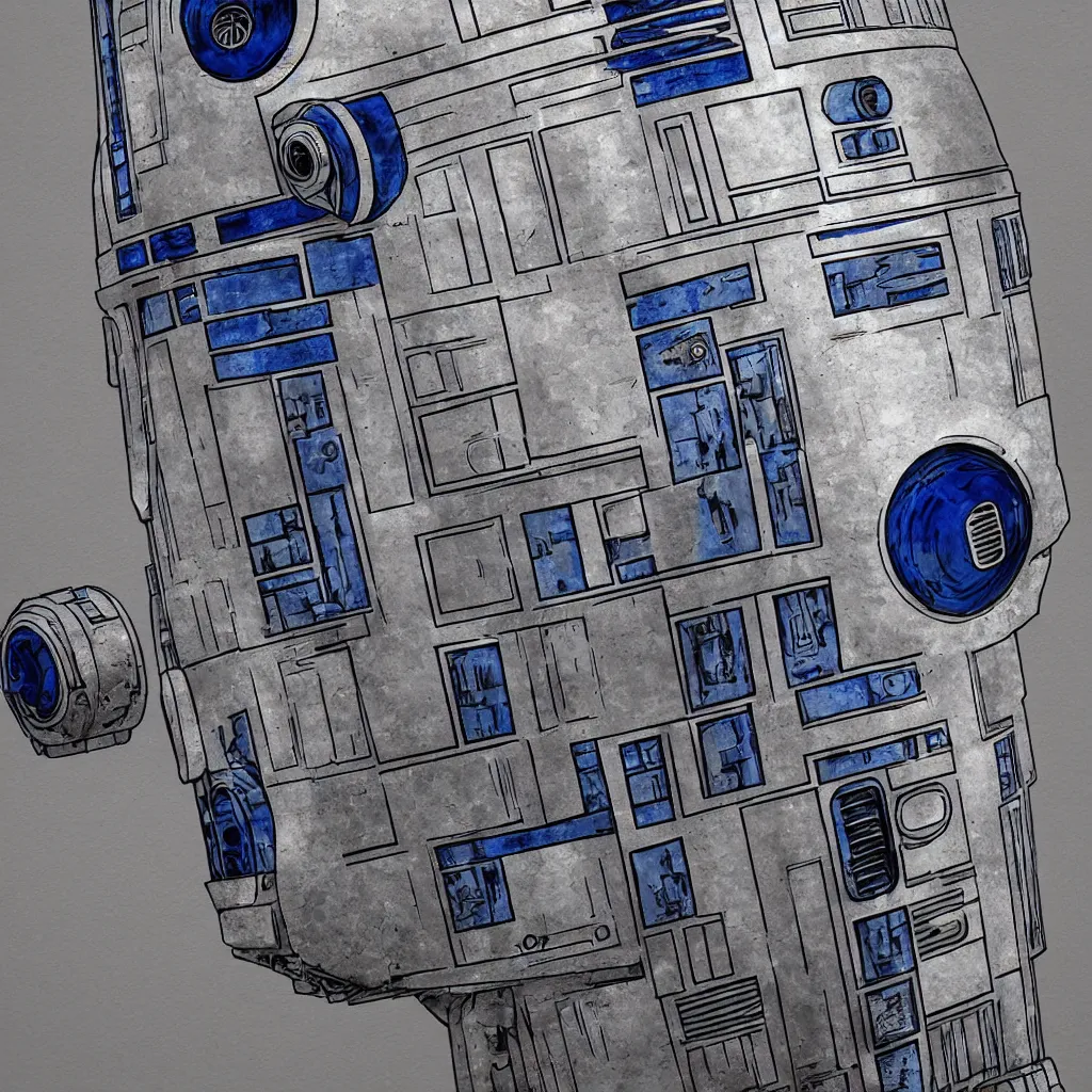Image similar to r 2 d 2 by mutable instruments, smooth, sharp focus, mixed media illustrationhyperrealism, extremely hyperdetailed